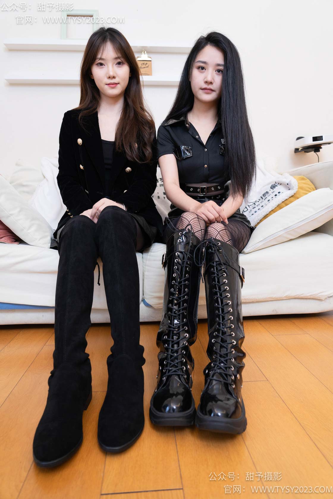 图片[3]-甜予摄影071期：璇璇澜澜-长靴、黑丝（脚尖微加固款）、渔网袜、裸足、互相撕破丝袜剧情-觅颜社