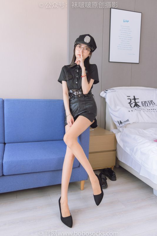 袜啵啵198期：稚予-皮鞋、黑色小腿袜、高跟鞋、肉丝（脚尖微加固款）、小警察服-觅颜社